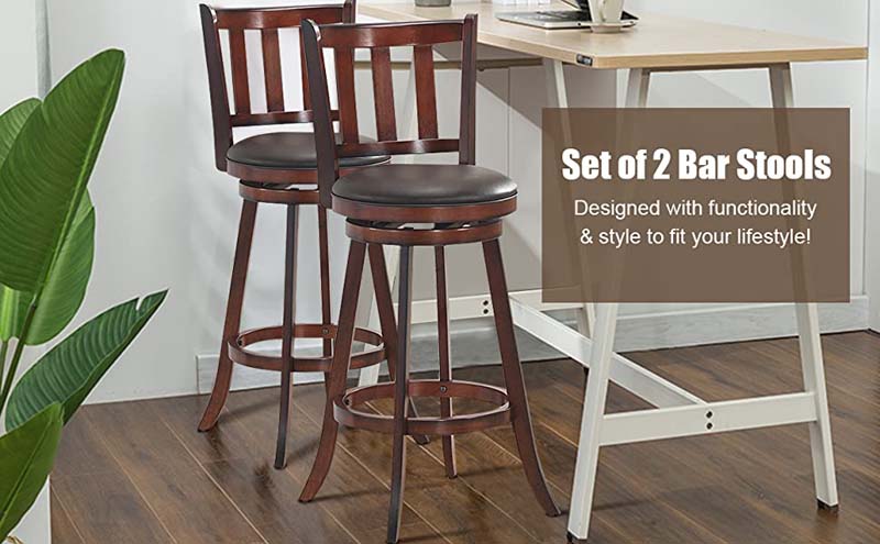 Eletriclife 2 Pack 29 inch PVC Cushioned Wood Swivel Counter Bar Stools