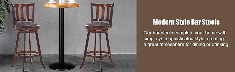 Eletriclife 2 Pack 29 inch PVC Cushioned Wood Swivel Counter Bar Stools