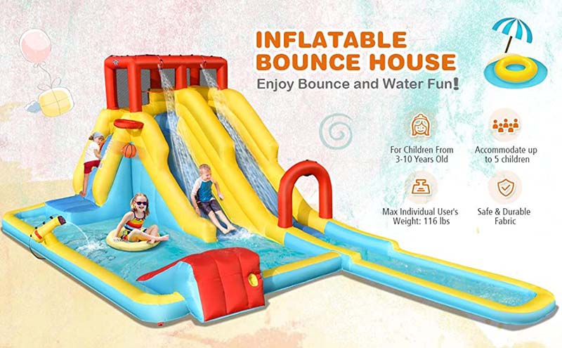Eletriclife 7-in-1 Inflatable Dual Slide Water Park Bounce House Without Blower