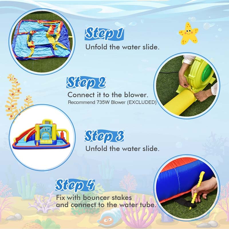 Eletriclife 7-in-1 Inflatable Water Slide Bounce Castle Without Blower