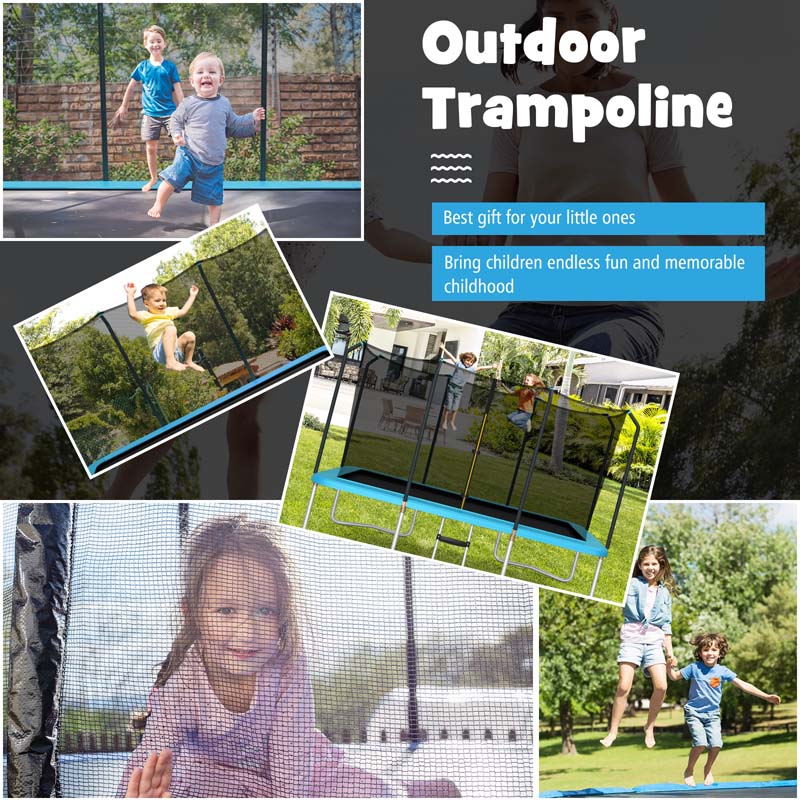 Eletriclife 8 x 14 Feet Rectangular Recreational Trampoline with Safety Enclosure Net and Ladder
