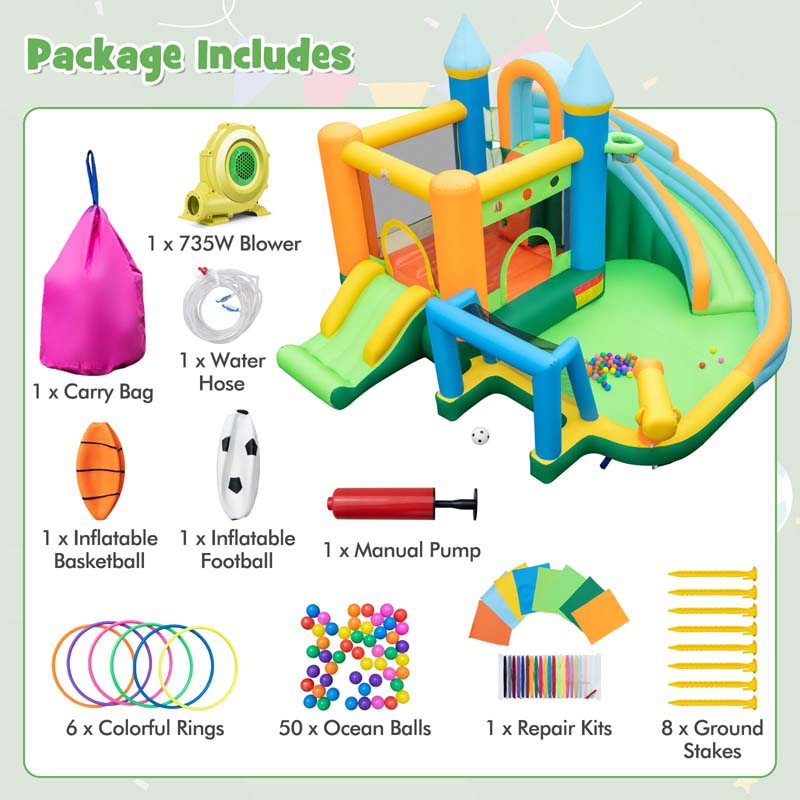 Eletriclife 9 in 1 Giant Water Bounce House Park with 735W Blower