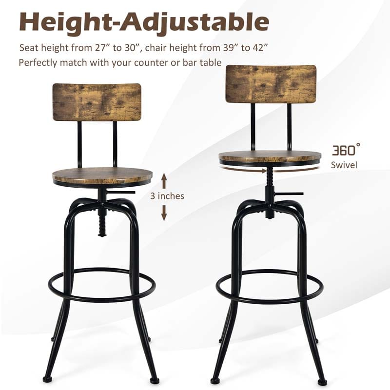 Eletriclife Adjustable Swivel Counter-Height Stool with Arc-Shaped Backrest