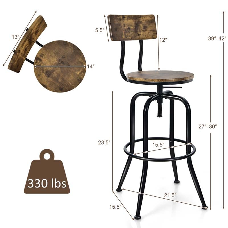 Eletriclife Adjustable Swivel Counter-Height Stool with Arc-Shaped Backrest