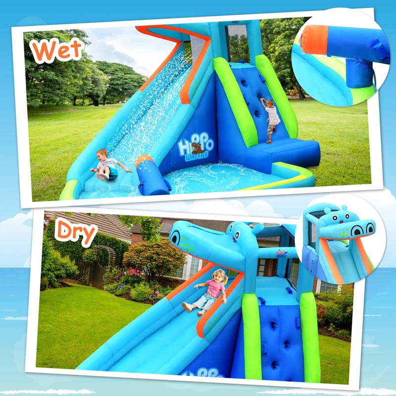Eletriclife Hippo Inflatable Water Slide Bounce House with Air Blower