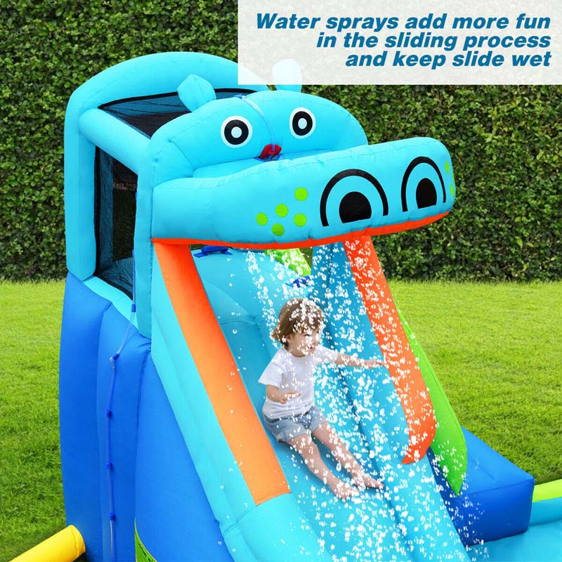 Eletriclife Hippo Inflatable Water Slide Bounce House with Air Blower