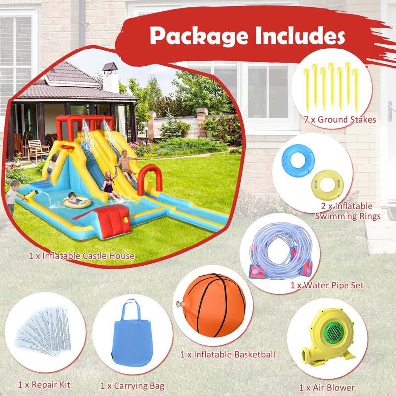 Eletriclife Inflatable Dual Slide Water Park Climbing Bouncer with 735W Air Blower