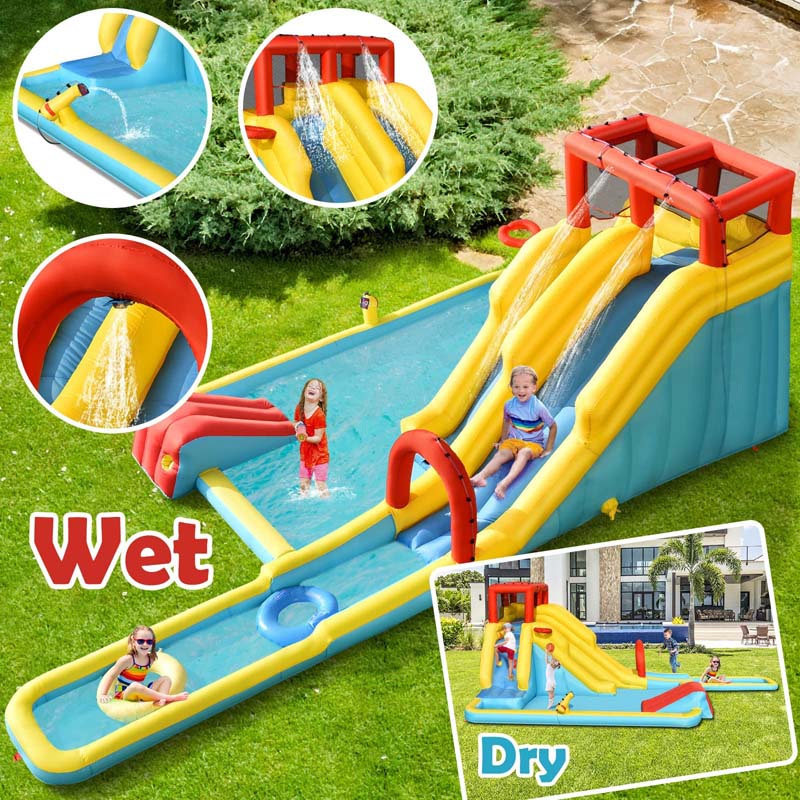 Eletriclife Inflatable Dual Slide Water Park Climbing Bouncer with 735W Air Blower