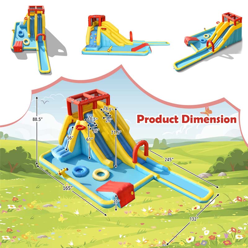 Eletriclife Inflatable Dual Slide Water Park Climbing Bouncer with 735W Air Blower