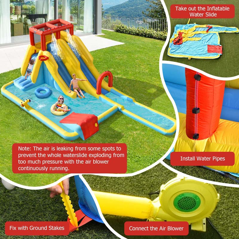 Eletriclife Inflatable Dual Slide Water Park Climbing Bouncer with 735W Air Blower