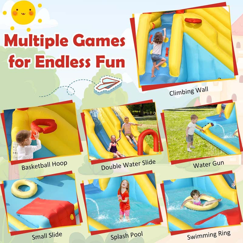 Eletriclife Inflatable Dual Slide Water Park Climbing Bouncer with 735W Air Blower