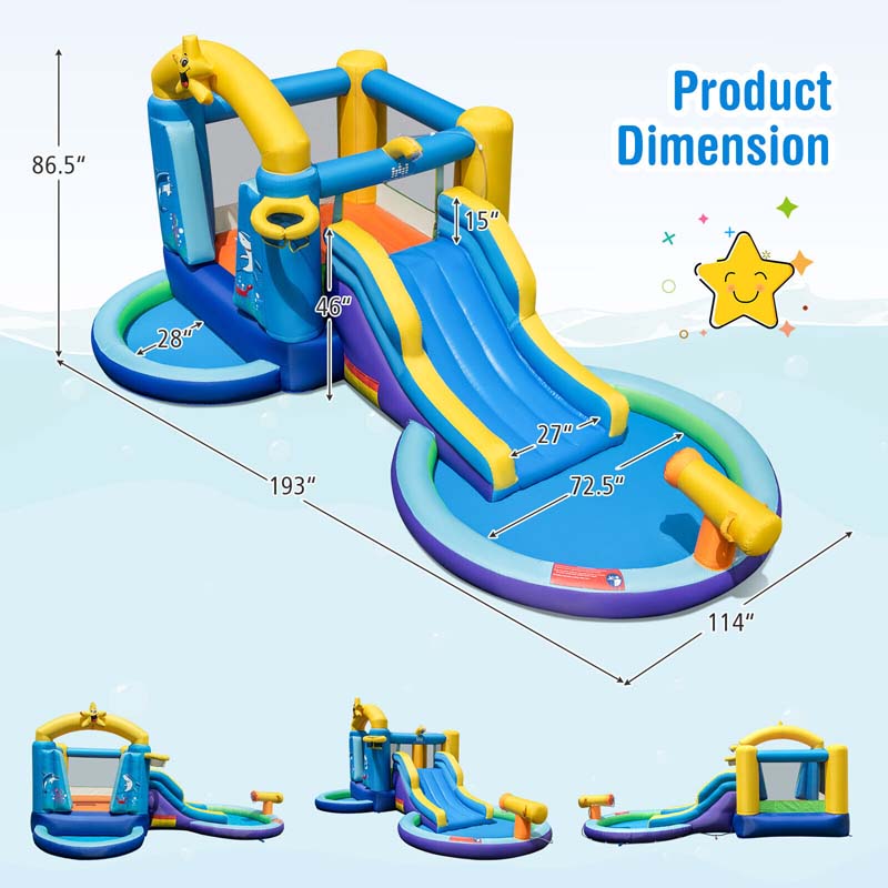 Eletriclife Inflatable Ocean-Themed Bounce House with 735W Blower
