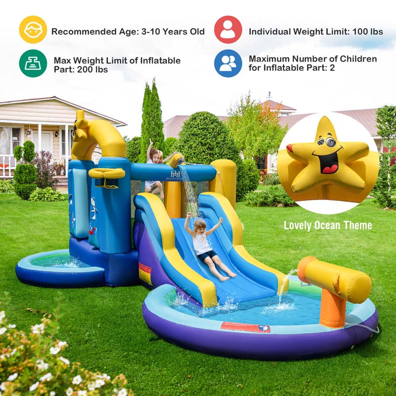 Eletriclife Inflatable Ocean-Themed Bounce House with 735W Blower