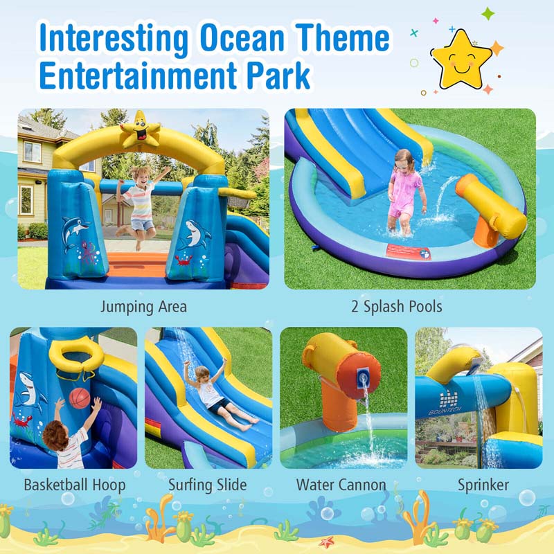 Eletriclife Inflatable Ocean-Themed Bounce House with 735W Blower