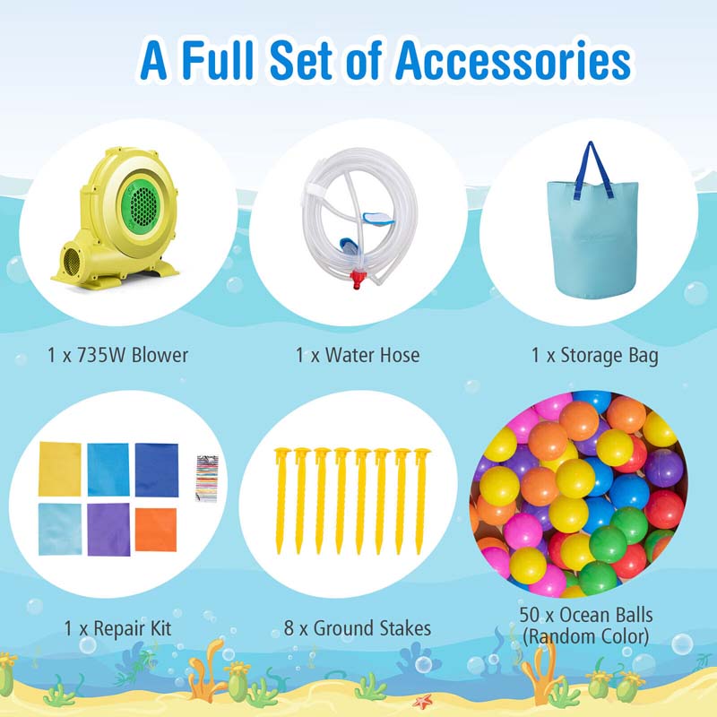 Eletriclife Inflatable Ocean-Themed Bounce House with 735W Blower