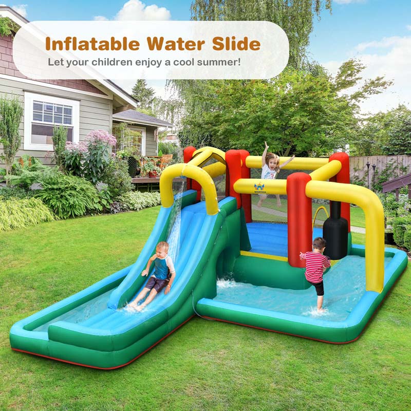 Eletriclife Inflatable Water Slide Climbing Bounce House with Tunnel and 735W Blower