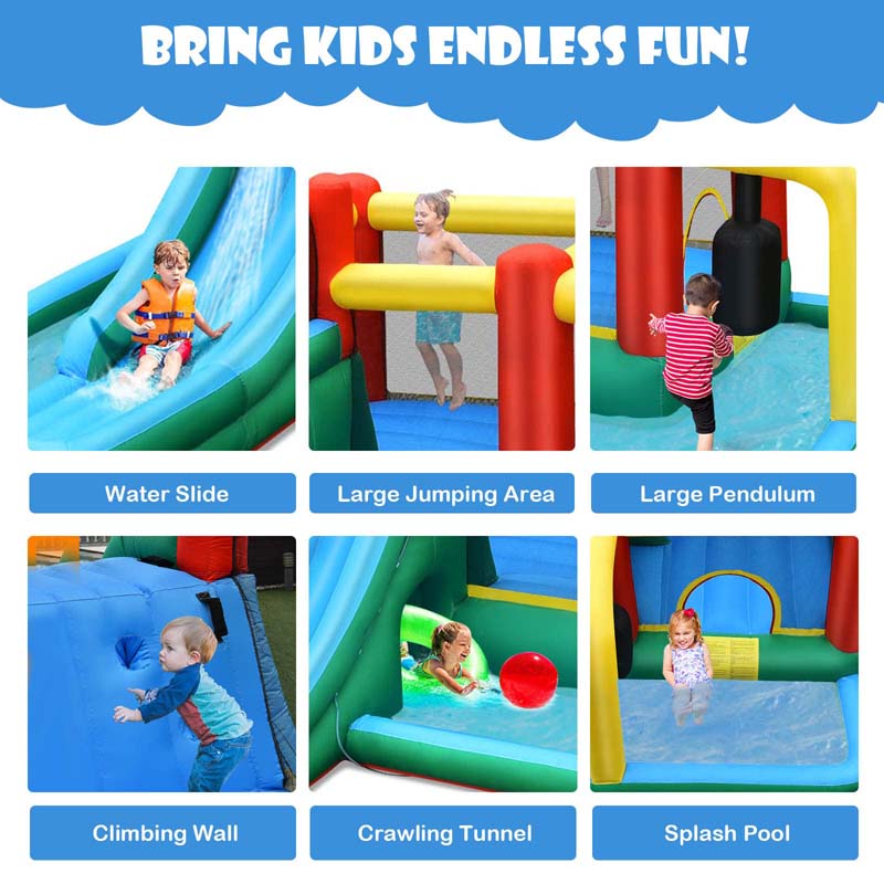 Eletriclife Inflatable Water Slide Climbing Bounce House with Tunnel and 735W Blower