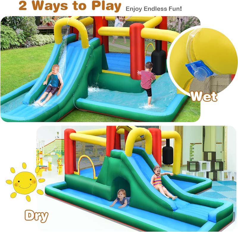 Eletriclife Inflatable Water Slide Climbing Bounce House with Tunnel and 735W Blower