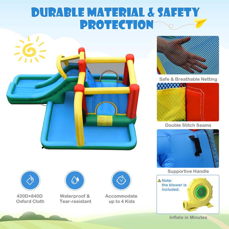 Eletriclife Inflatable Water Slide Climbing Bounce House with Tunnel and 735W Blower