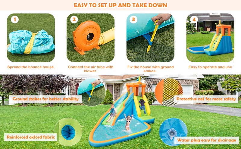 Eletriclife Inflatable Water Slide Kids Bounce House with Blower