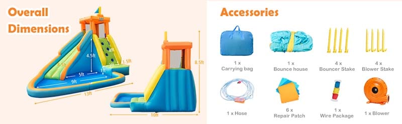 Eletriclife Inflatable Water Slide Kids Bounce House with Blower