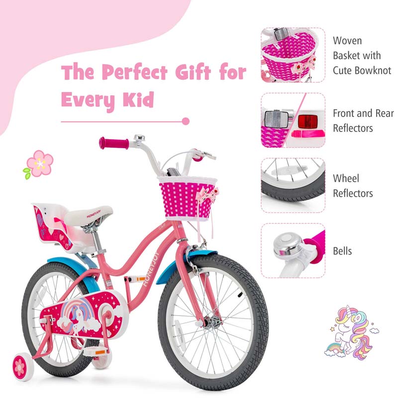 Eletriclife Kids Bicycle with Training Wheels and Basket for Boys Girls Age 3-9 Years