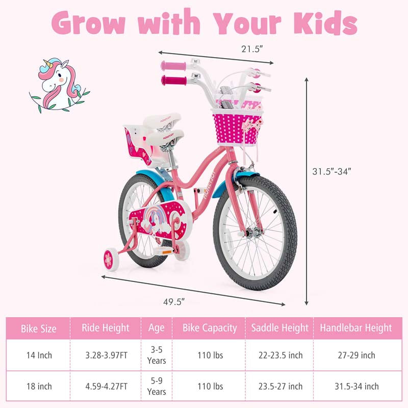 Eletriclife Kids Bicycle with Training Wheels and Basket for Boys Girls Age 3-9 Years