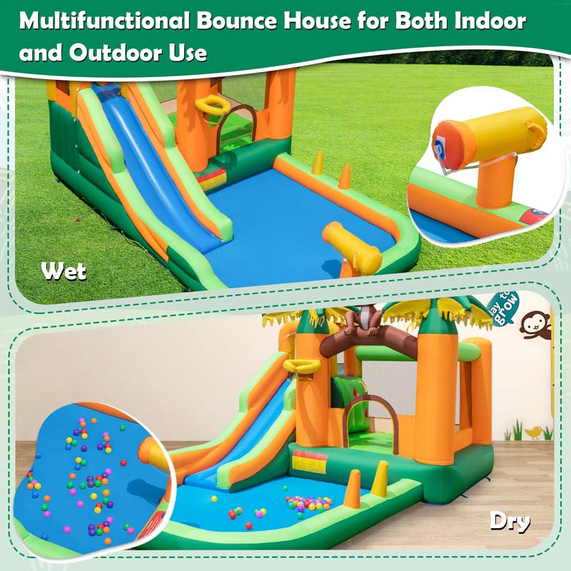 Eletriclife Monkey-Themed Inflatable Water Slide with Jumping Area and Pool 680W Blower