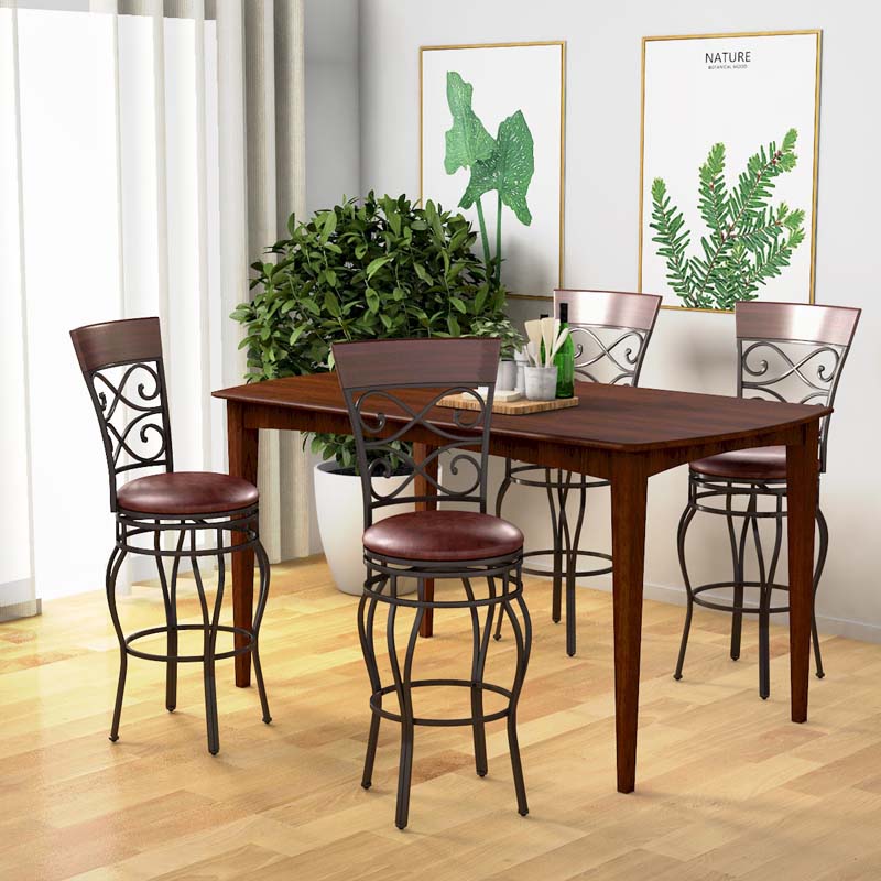 Eletriclife Set of 2 360 Degree Swivel Bar Stools with Leather Padded Seat