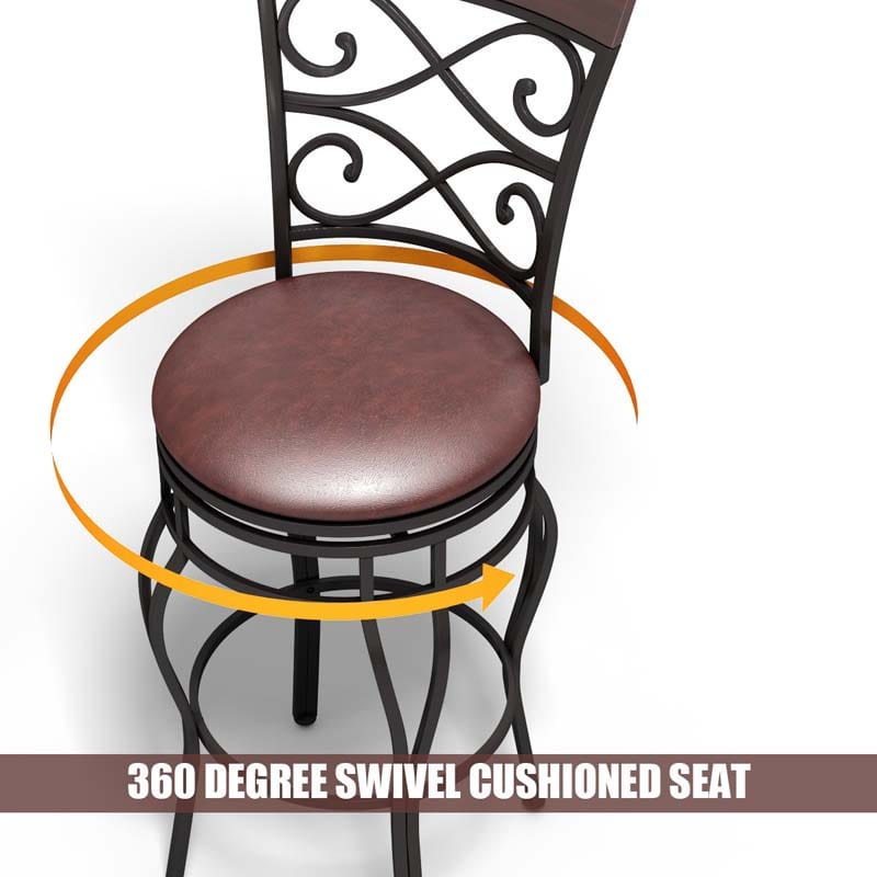 Eletriclife Set of 2 360 Degree Swivel Bar Stools with Leather Padded Seat