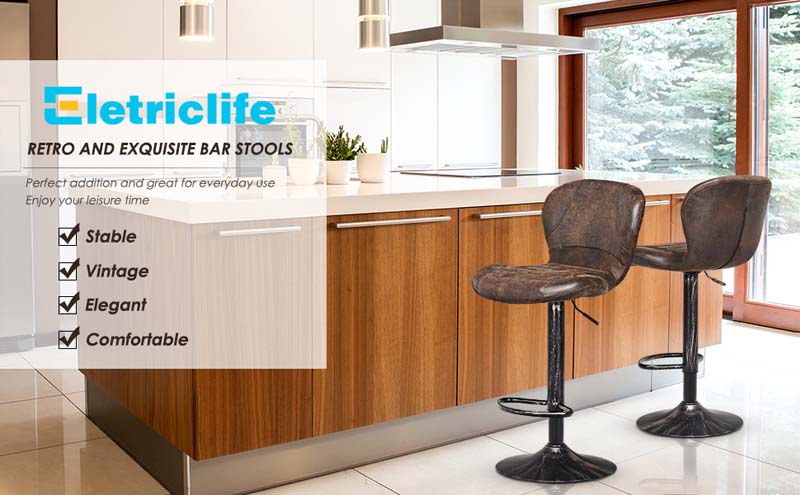 Eletriclife Set of 2 Adjustable Swivel Hot-stamping Bar Stools with Backrest