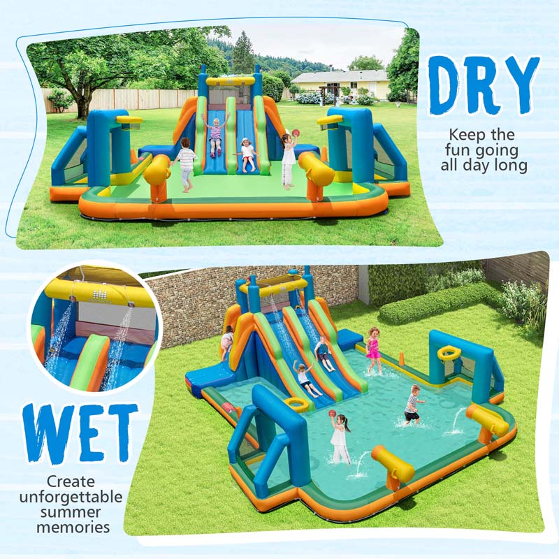 Eletriclife Soccer Themed Kids Inflatable Water Slide with 2 Long Slides and 2 Soccer Gates