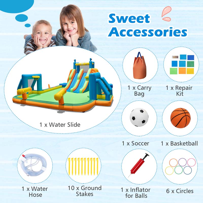 Eletriclife Soccer Themed Kids Inflatable Water Slide with 2 Long Slides and 2 Soccer Gates