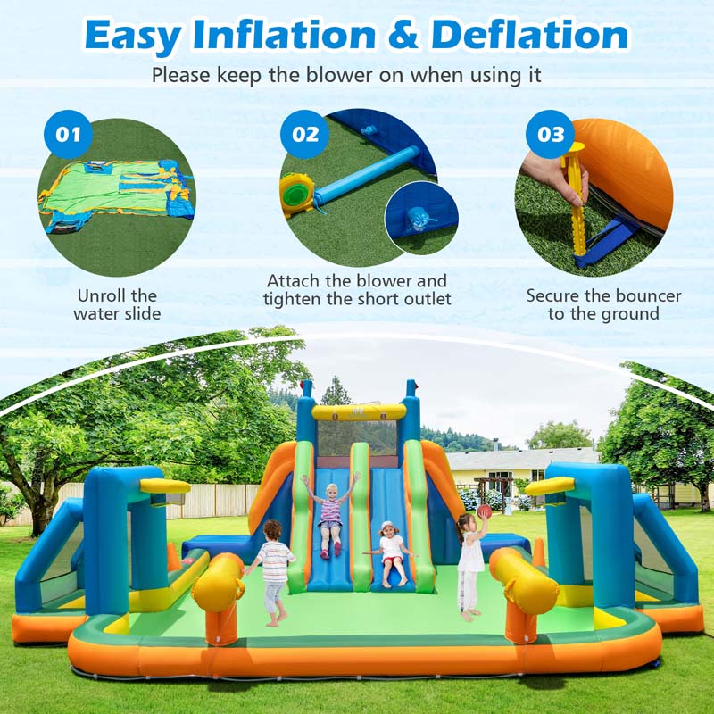 Eletriclife Soccer Themed Kids Inflatable Water Slide with 2 Long Slides and 2 Soccer Gates