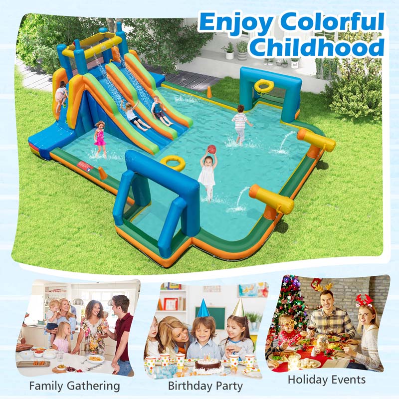Eletriclife Soccer Themed Kids Inflatable Water Slide with 2 Long Slides and 2 Soccer Gates