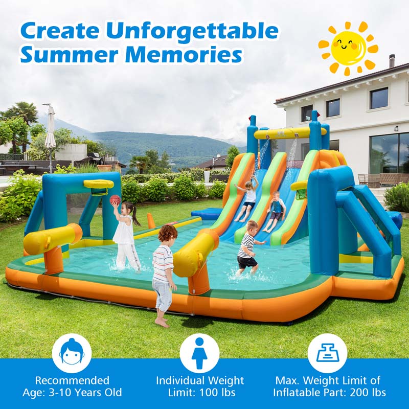 Eletriclife Soccer Themed Kids Inflatable Water Slide with 2 Long Slides and 2 Soccer Gates