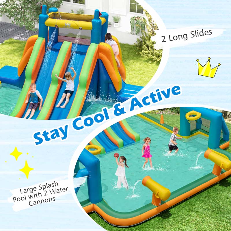 Eletriclife Soccer Themed Kids Inflatable Water Slide with 2 Long Slides and 2 Soccer Gates