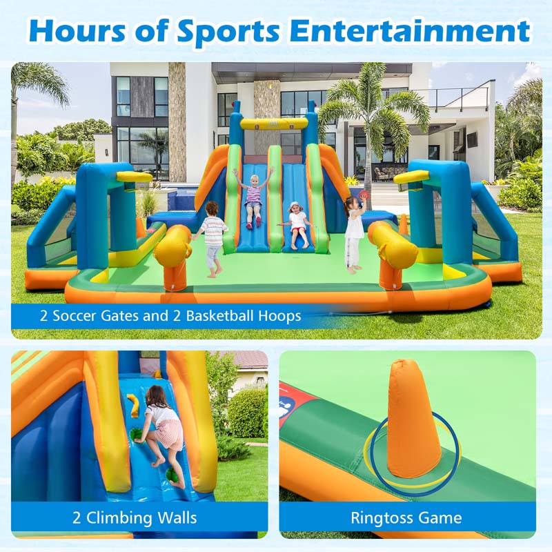 Eletriclife Soccer Themed Kids Inflatable Water Slide with 2 Long Slides and 2 Soccer Gates