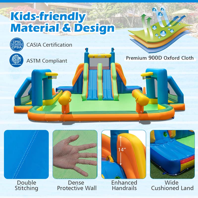 Eletriclife Soccer Themed Kids Inflatable Water Slide with 2 Long Slides and 2 Soccer Gates