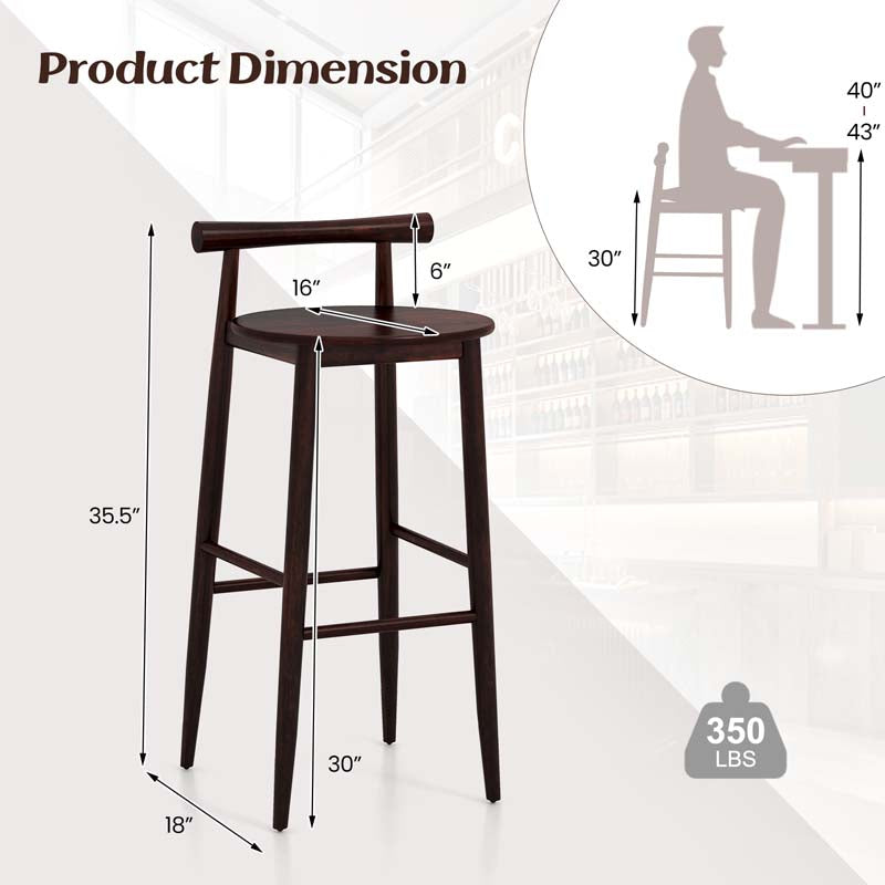Eletriclife Wooden Bar Chair Set of 2 with Backrest and Footrest