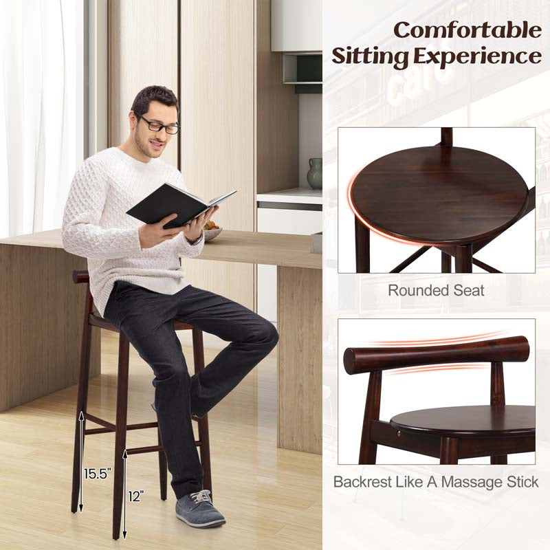 Eletriclife Wooden Bar Chair Set of 2 with Backrest and Footrest