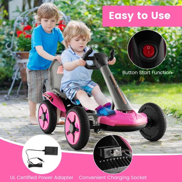 4-Wheel Folding Pedal Go Kart for Kids with 2-Position Adjustable Steering Wheel & Seat, 12V Battery Powered Ride On Pedal Car Toy
