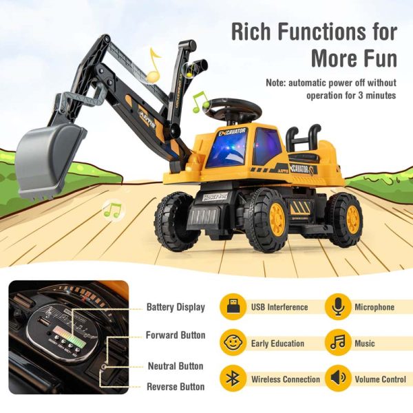 6V Battery Powered Kids Ride On Excavator Bulldozer Loader Toy Car with Front Digger Shovel, Electric Construction Vehicle for Kids