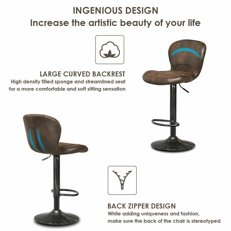 Eletriclife Set of 2 Adjustable Swivel Hot-stamping Bar Stools with Backrest