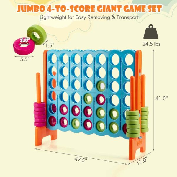 Giant 4-In-A-Row, Jumbo 4-to-Score Giant Game Set with 42 Jumbo Rings & Quick-Release Slider